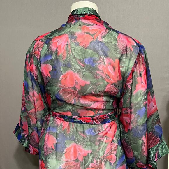 Vintage Georgette Trabolsi Floral Pink Purple Sheer Robe Sz-Small/Medium - Picture 6 of 11